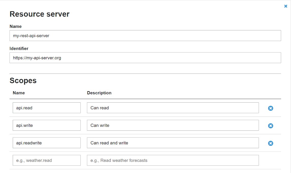 set resources server in Amazon cognito