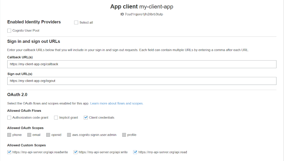 scope app client cognito