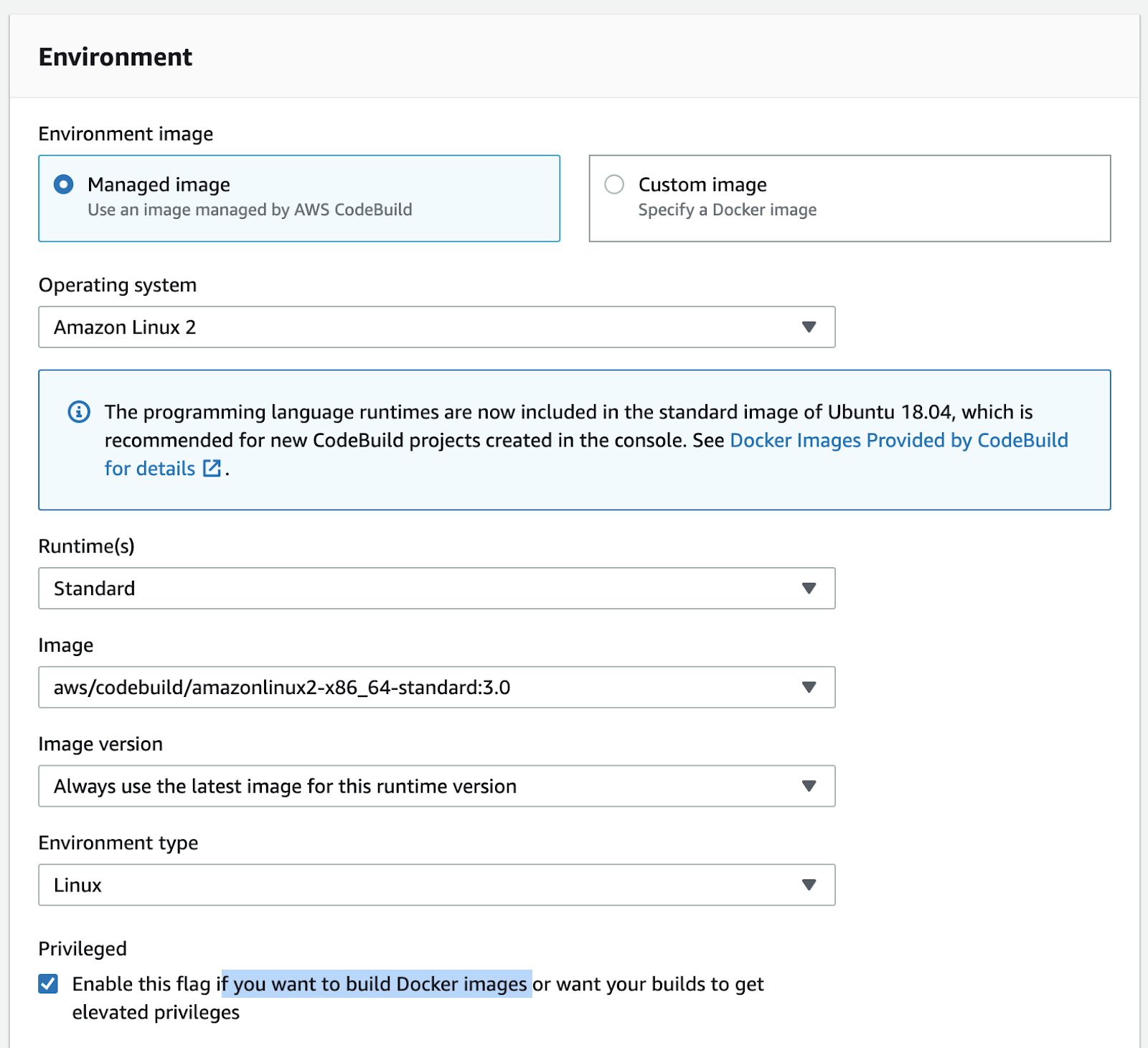 environment image docker