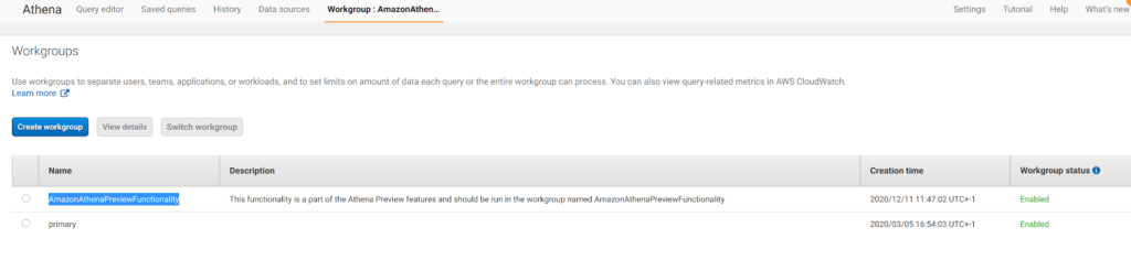configure a workgroup in Amazon Athena