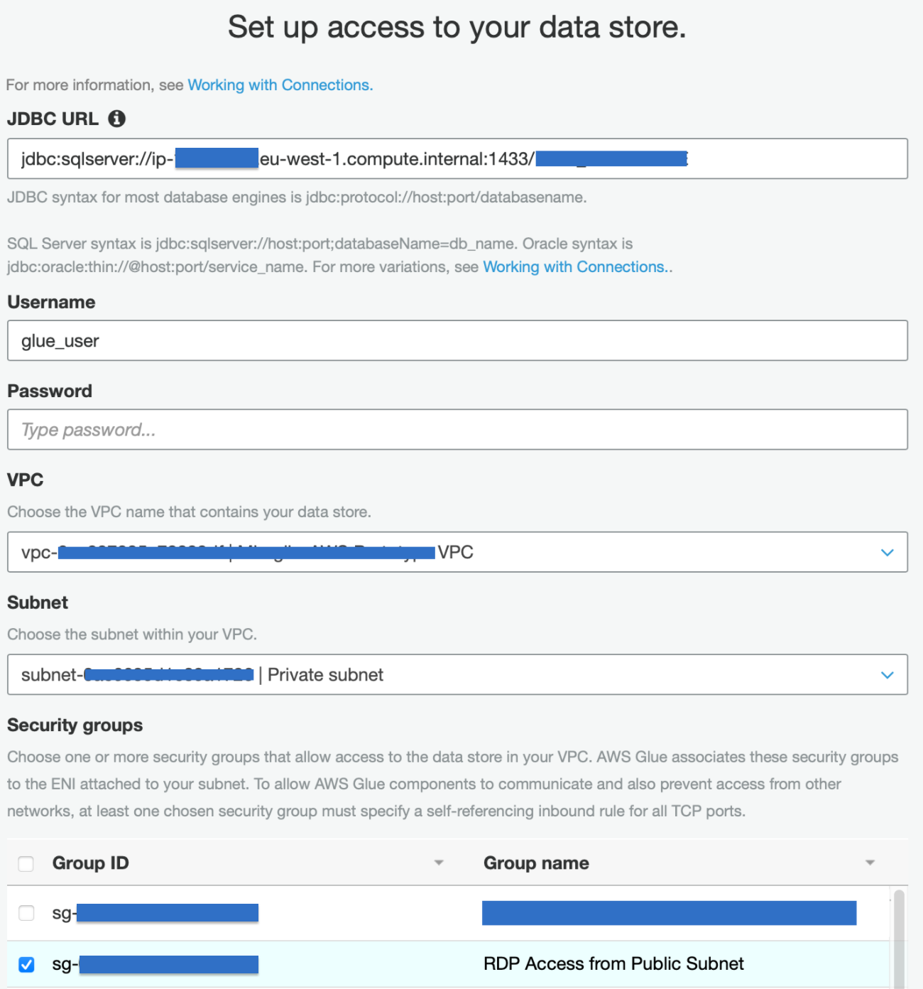 JDBC connection parameters