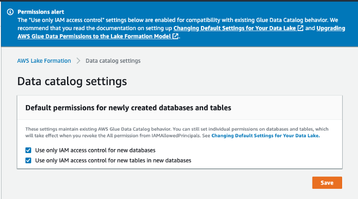 AWS Lake Formation Data Catalog settings