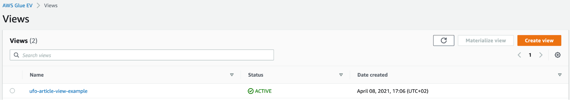 Source table for the Materialized View