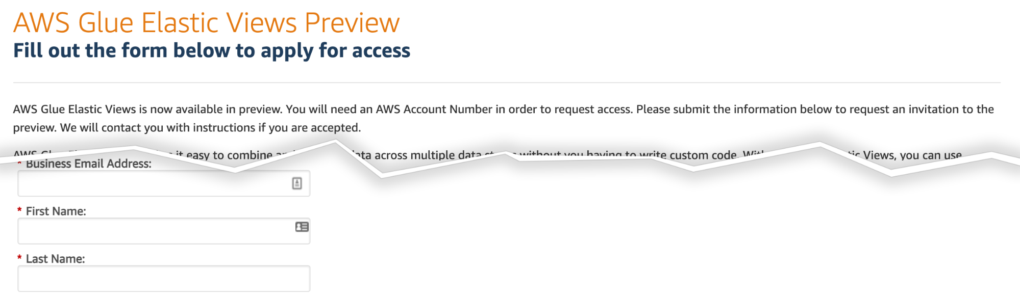 AWS Glue Elastic Views apply for access
