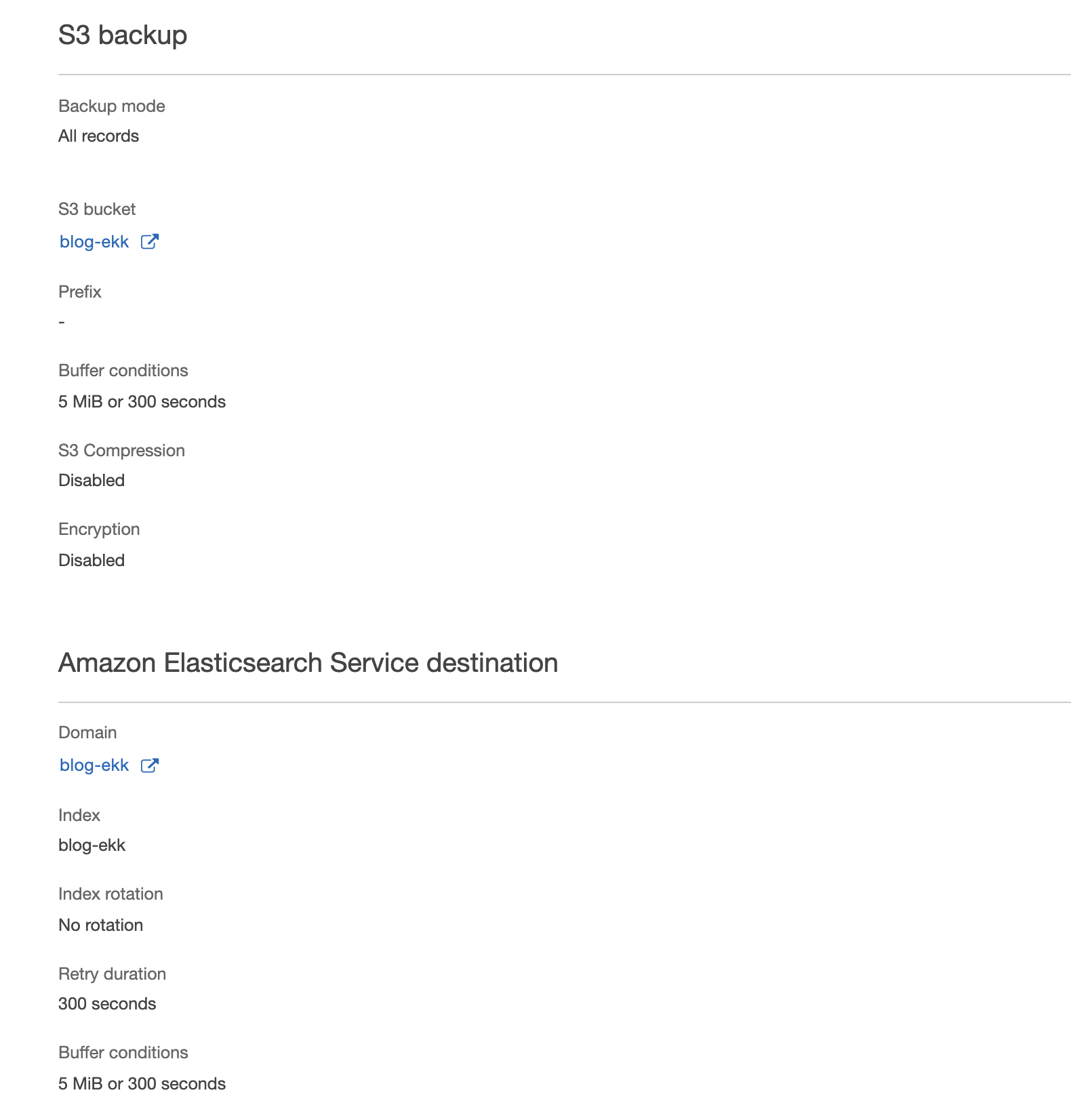 S3 as a backup, Elasticsearch as destination and no Lambda transforms