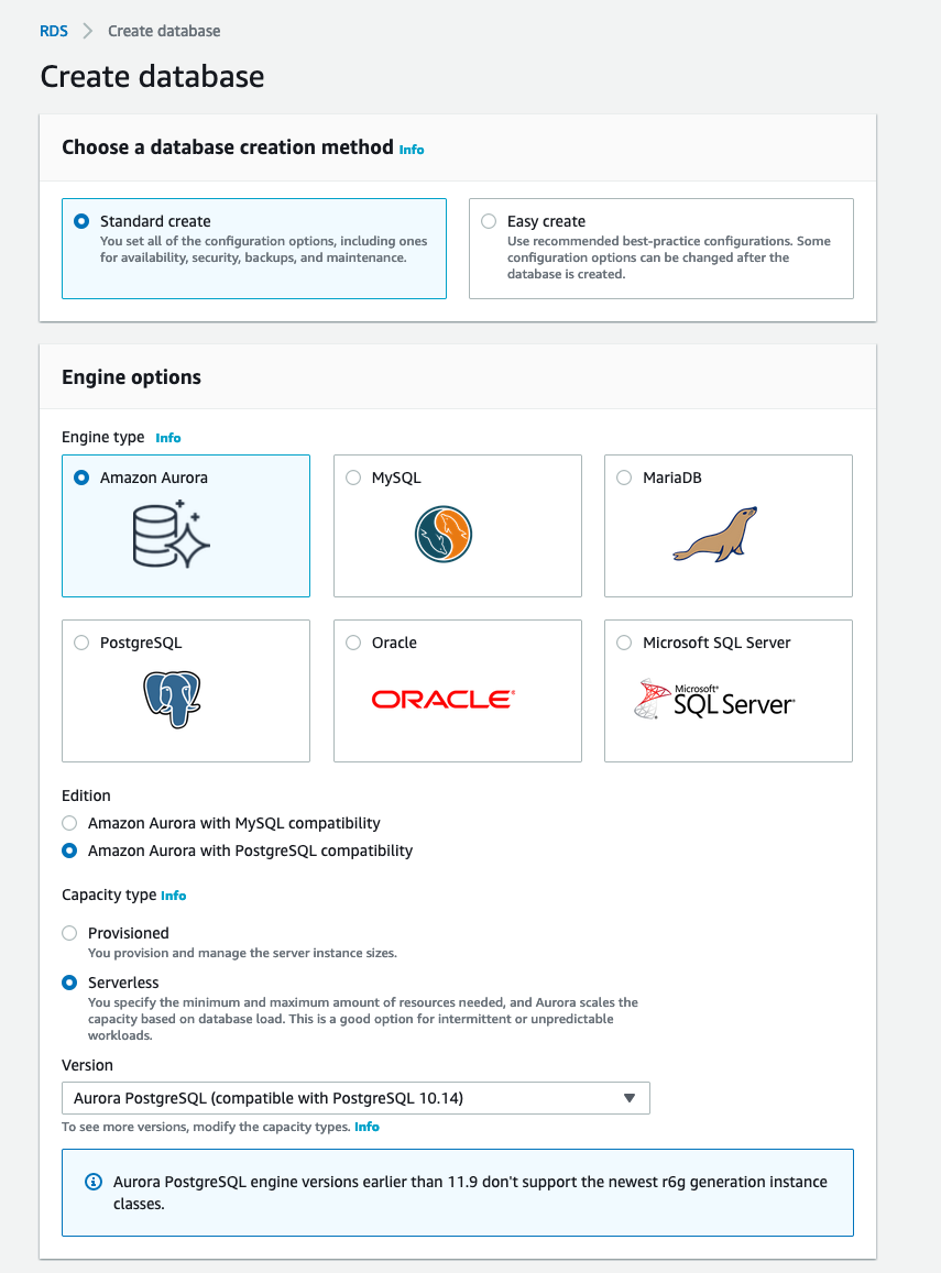 create database - AWS RDS