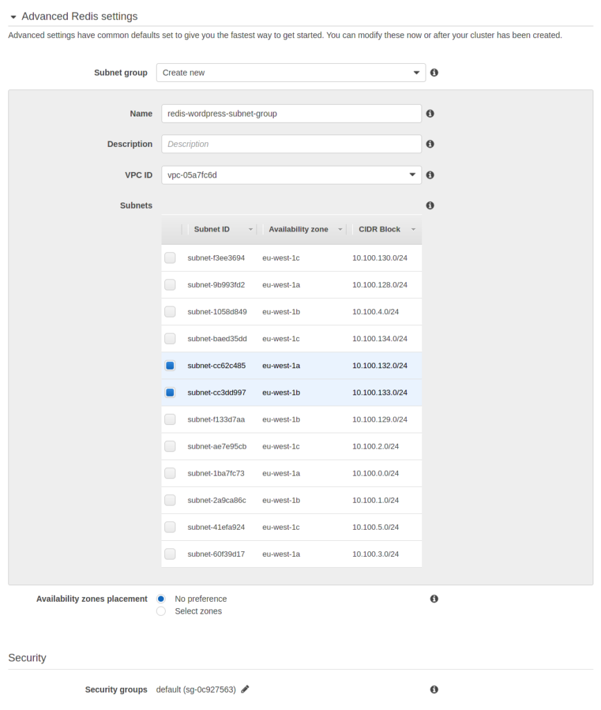 Redis settings