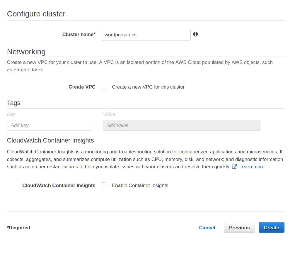 Cluster configuration