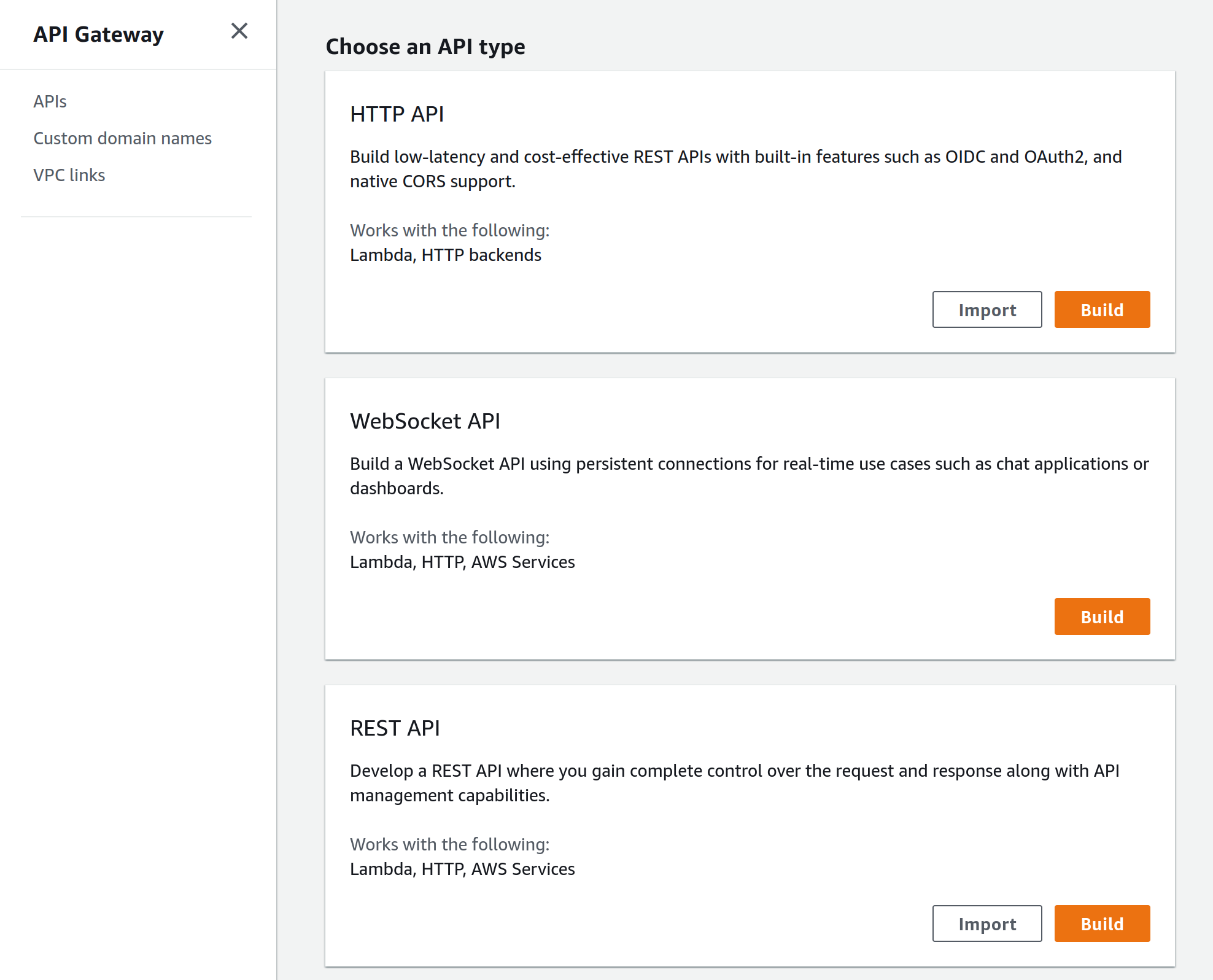 creating a new API in API Gateway