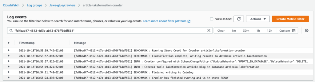 Cloudwatch Logs for crawler