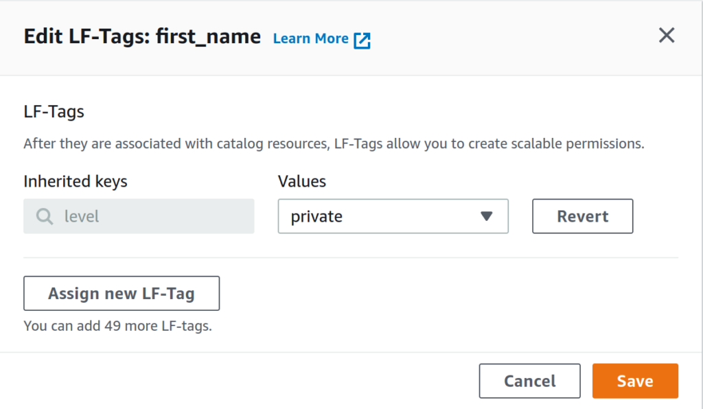 Editing a per column LF-Tag