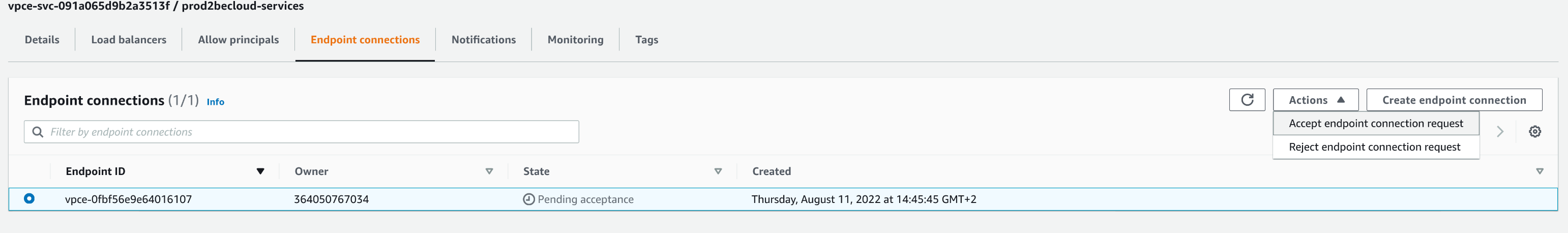 endpoint add connection VPC