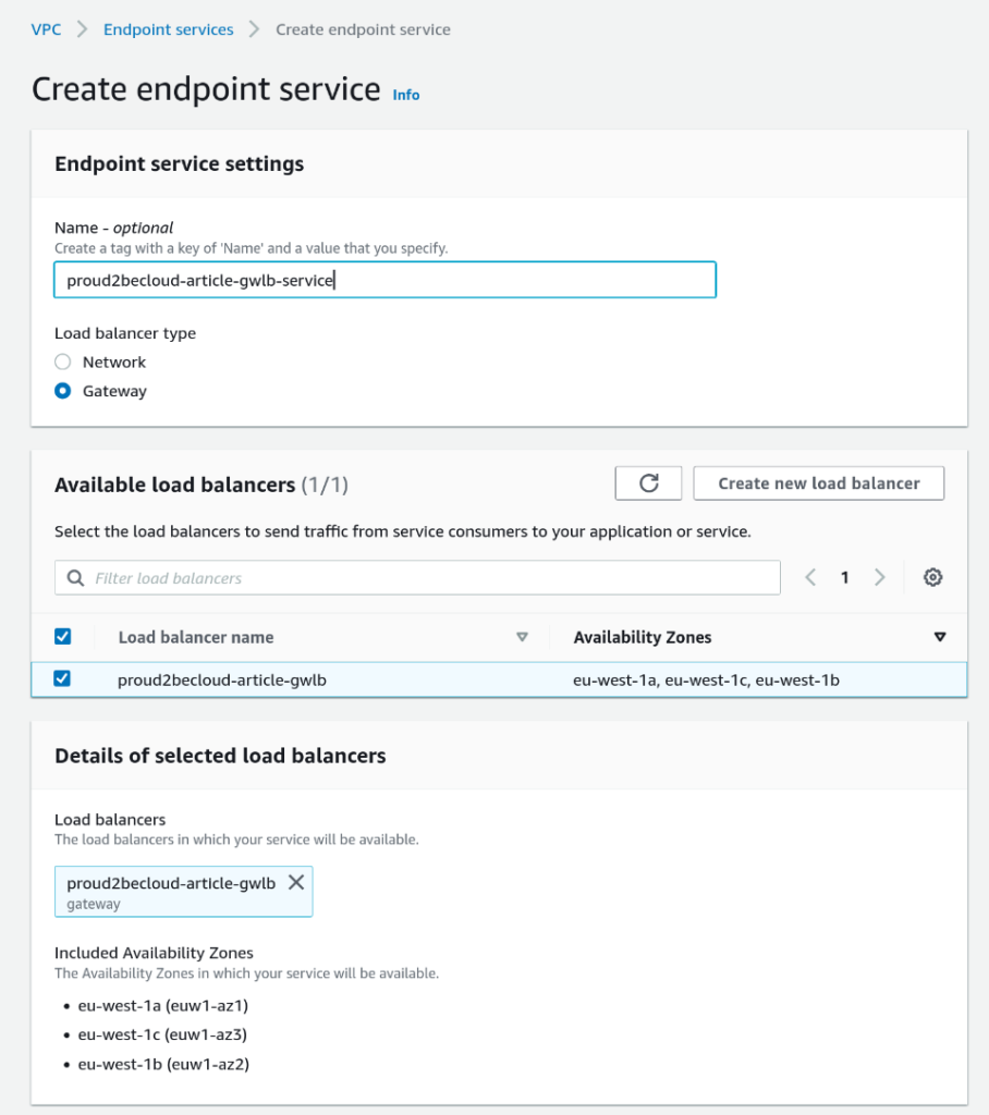 Create endpoint Service