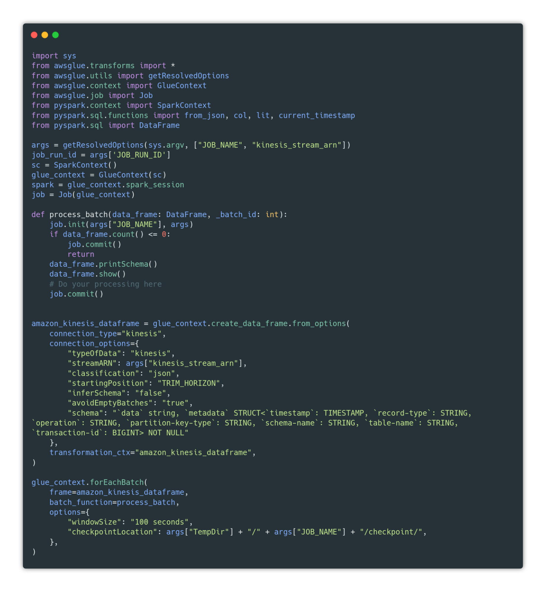 example of how to process data with AWS Glue