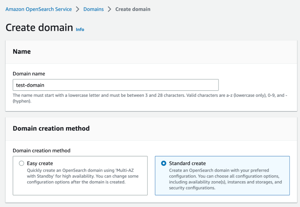 create domain opensearch